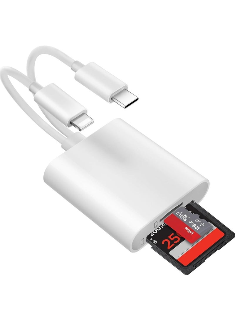 م.ا & ف'س قارئ بطاقات SD لأجهزة iPhone [معتمد من Apple MFi] محول بطاقات SD ثنائي الفتحات من USB-C Lightning إلى SD/Micro SD، متوافق مع iPhone 16 و15/iPad/Samsung/الكاميرات/SDHC/SDXC - Image 2